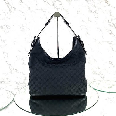 MP-10533 Used Gucci Shoulder Bag GG Black Canvas Shw